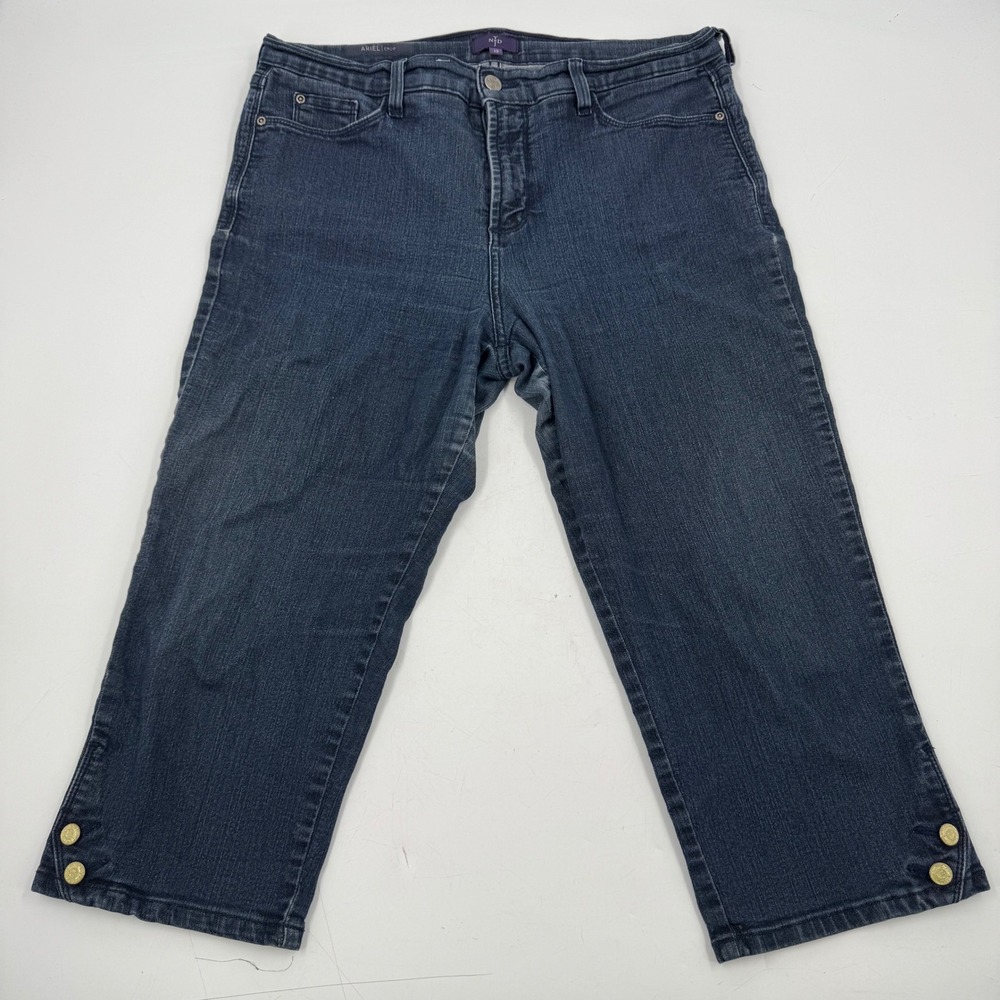 NYDJ Ariel Crop Jeans Womens 12 Blue Button Detail Denim Capri Pants